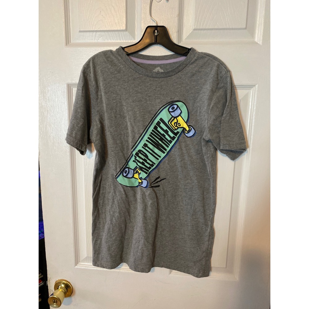 Thereabouts Boys XL 18/20 Keep It Wheel Skateboard GraphicTee Gray Heather Shirt